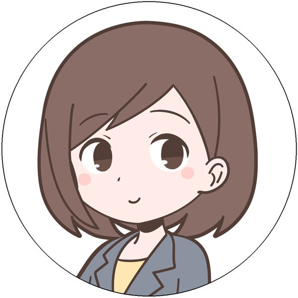 Illustration of a smiling woman with short brown hair and large eyes, wearing a blue blazer. The image is a circular cartoon avatar against a white background.